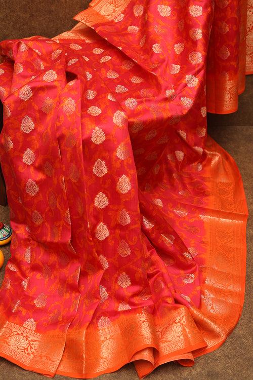 Reddish orange rawsilk saree