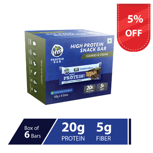 HYP Whey Protein Bar Pack of 6 (60g x 6) - Cookies and Cream (Clearance Sale)
