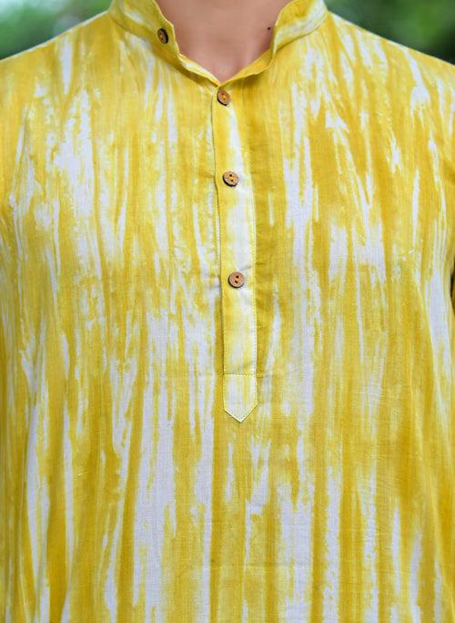 Yellow Shibhori Printed Couple Set ( 1 Women Shirt , 1 Mens Kurta)