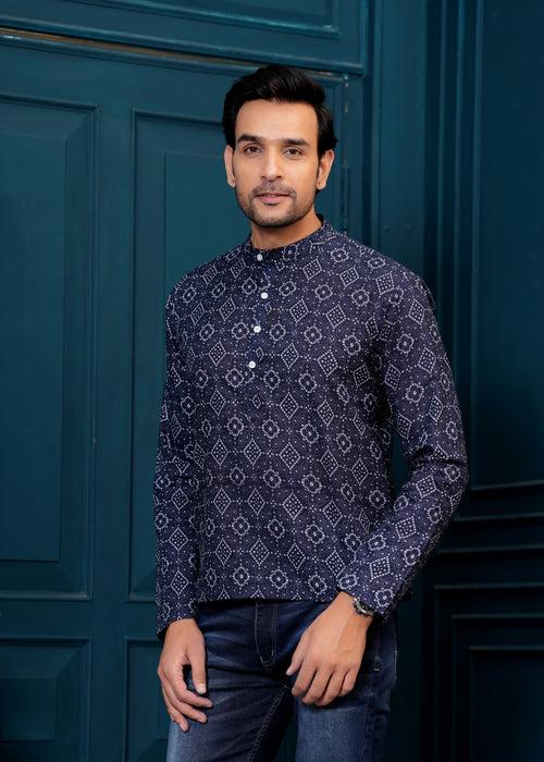 Cotton Blue Bandhej Printed Kurta