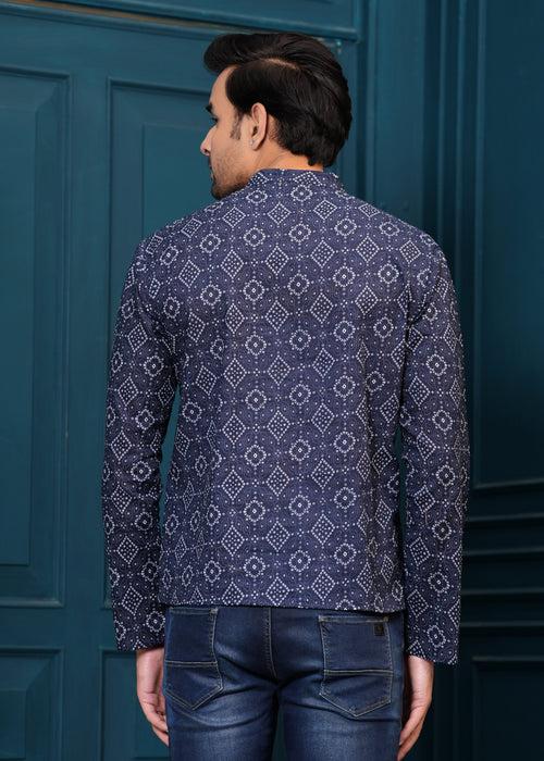 Cotton Blue Bandhej Printed Kurta