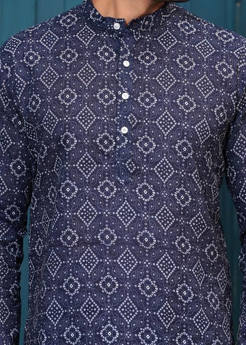 Cotton Blue Bandhej Printed Kurta