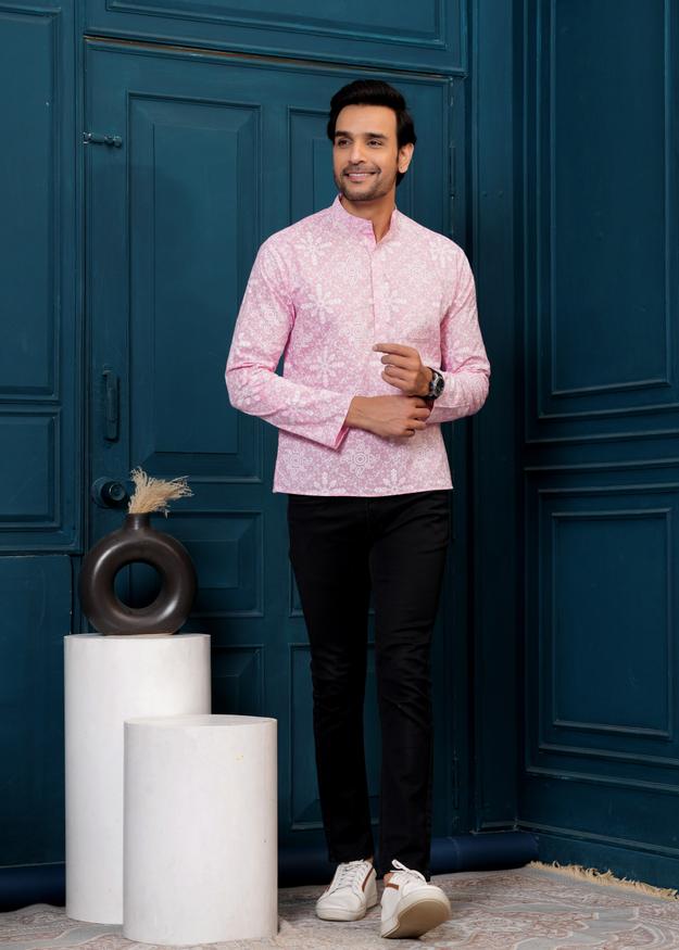 Cotton Pink Printed Kurta