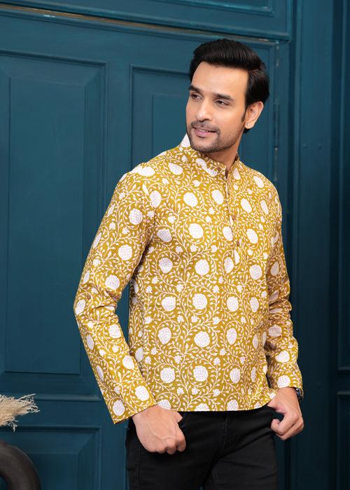 Cotton Musterd Printed Kurta