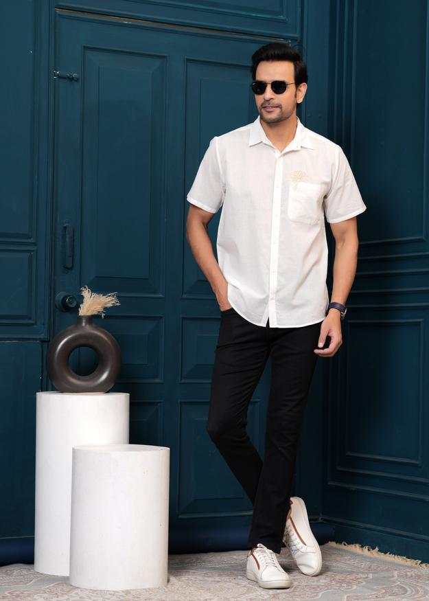 Cotton Self Design Casual Shirt