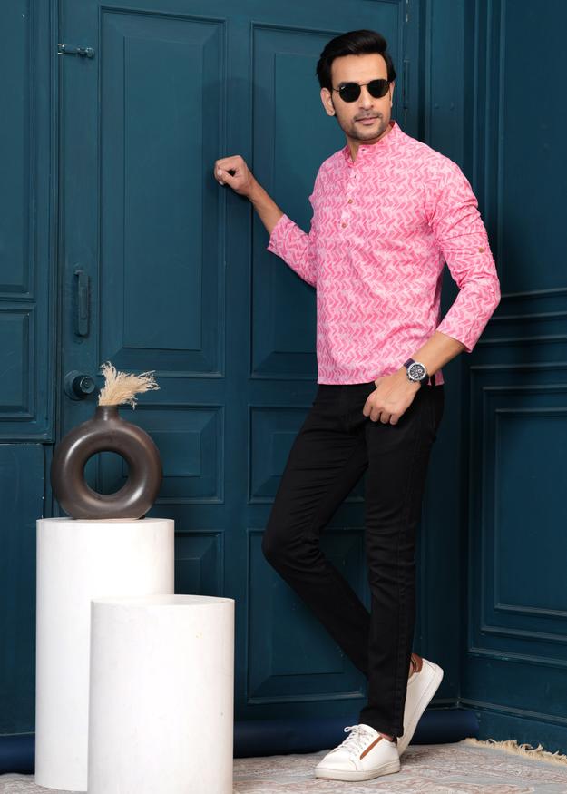 Cotton Pink Ethnic Print Kurta