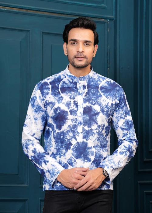 Cotton Blue Tiedye Print Kurta