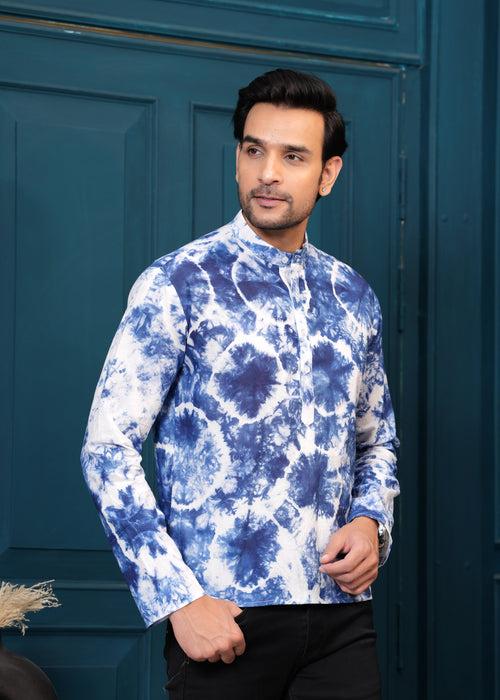 Cotton Blue Tiedye Print Kurta