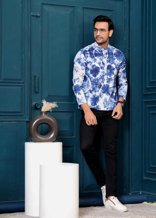 Cotton Blue Tiedye Print Kurta