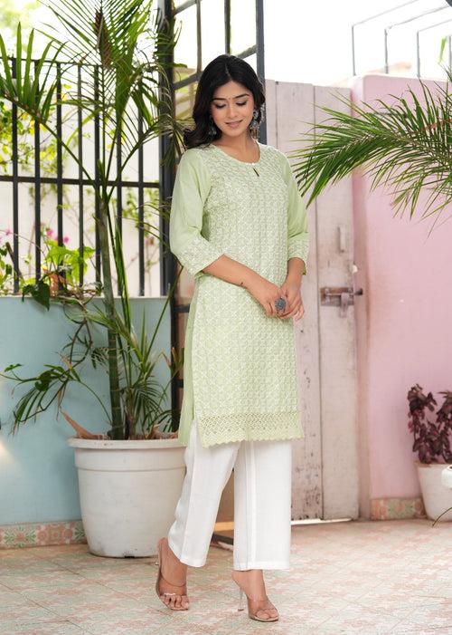 Hatheli's Women's Embroiderd Green Kurta