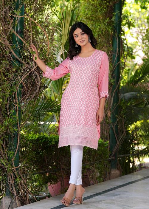 Hatheli's Women's Embroiderd Pink Kurta