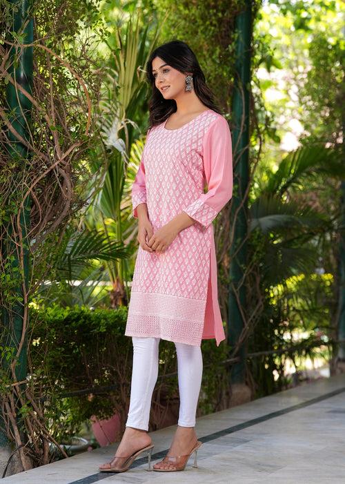 Hatheli's Women's Embroiderd Pink Kurta