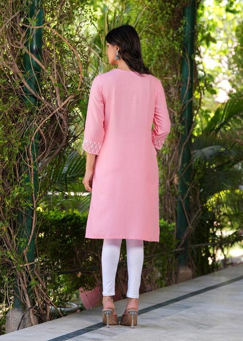 Hatheli's Women's Embroiderd Pink Kurta