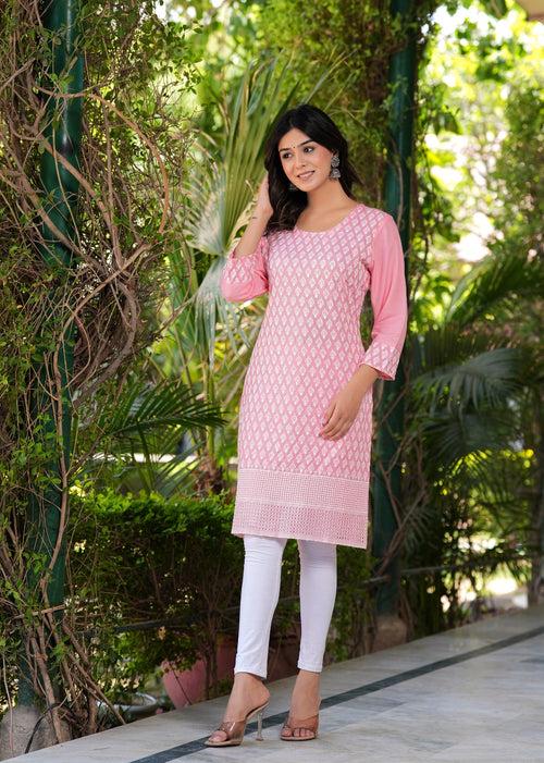 Hatheli's Women's Embroiderd Pink Kurta