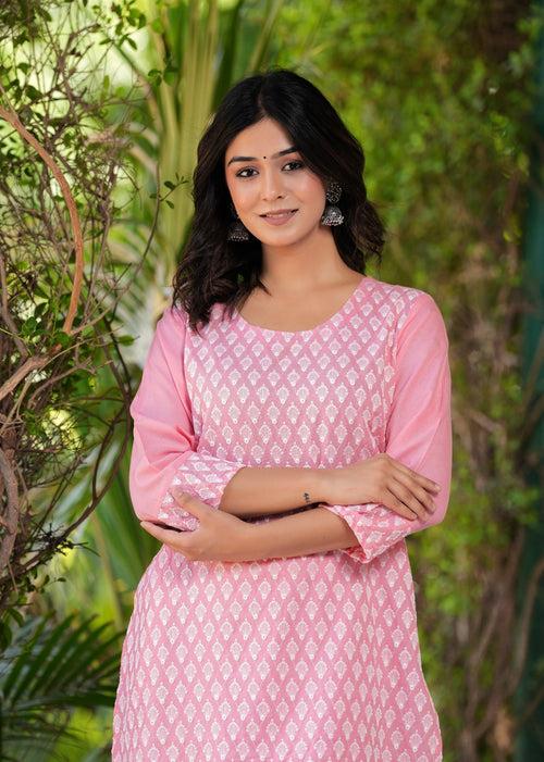 Hatheli's Women's Embroiderd Pink Kurta