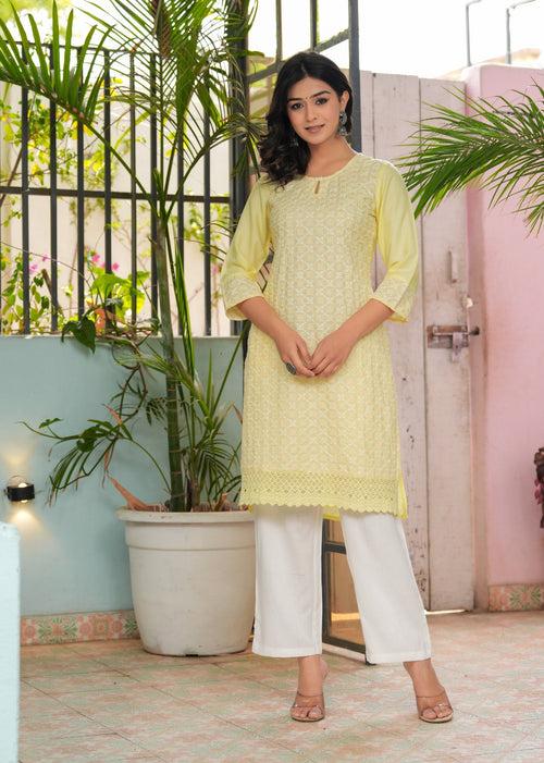 Hatheli's Women's Embroiderd Yellow Kurta