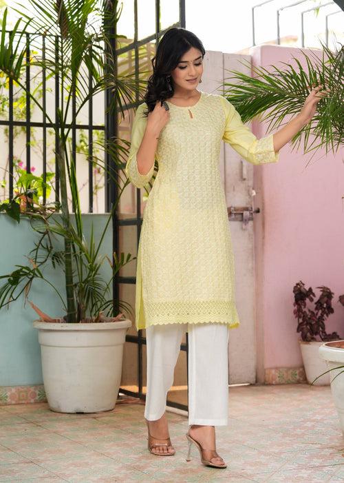 Hatheli's Women's Embroiderd Yellow Kurta