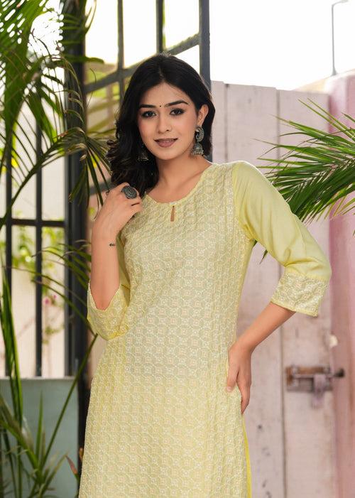 Hatheli's Women's Embroiderd Yellow Kurta