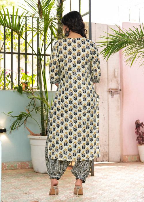 Hatheli's Women's Green Lace work and Printed Kurta set with Dupatta