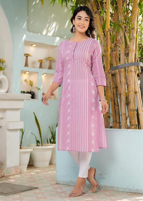 Hatheli's Women's Lavender Button Kurta