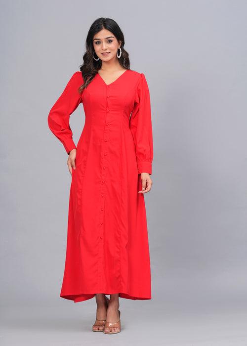 Hatheli's Women soild Red Flared Dress