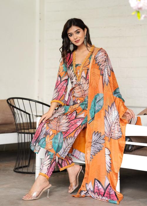 Hatheli's Women's  Printed  Kurta set with Dupatta