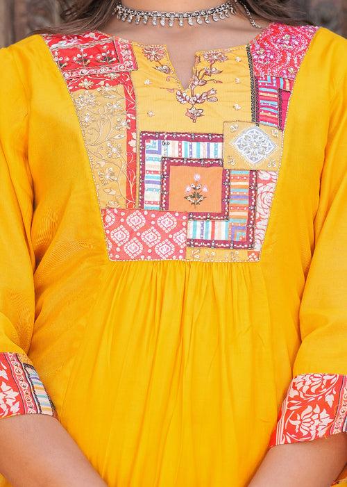 Hatheli's Women's Musline handwork Kurta set with Printed Dupatta