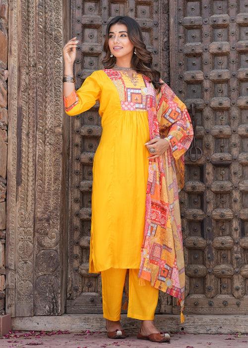 Hatheli's Women's Musline handwork Kurta set with Printed Dupatta