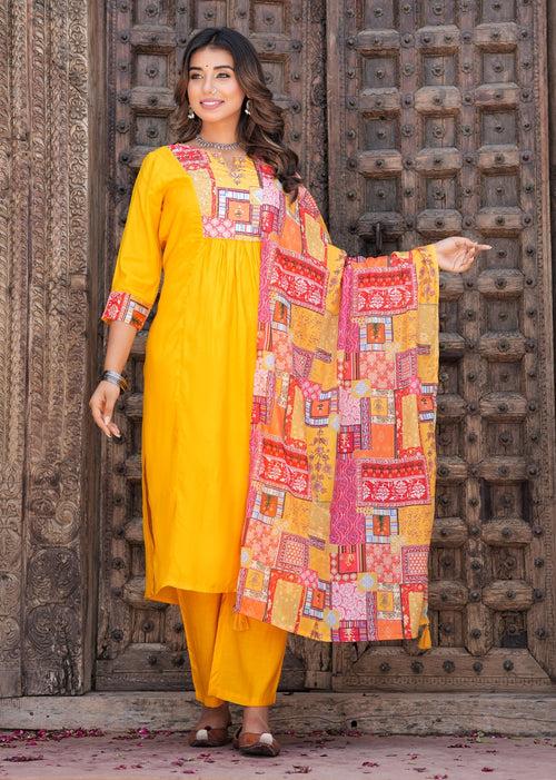 Hatheli's Women's Musline handwork Kurta set with Printed Dupatta