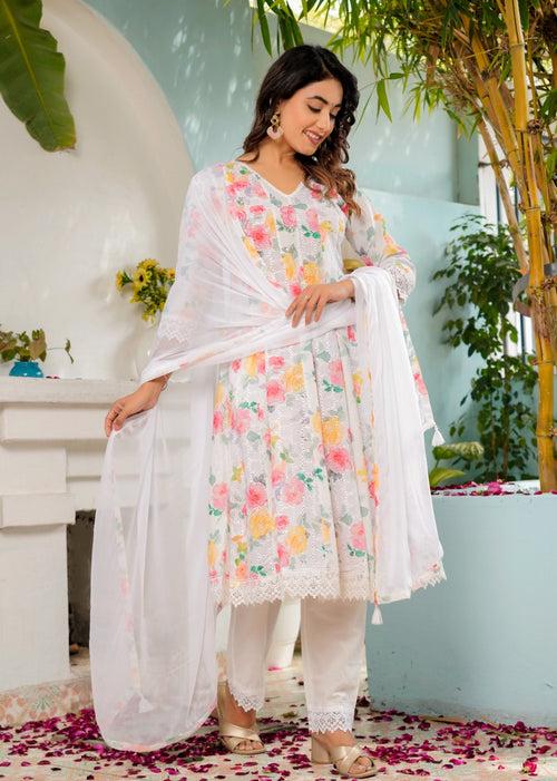 Hatheli Women's Pure Cotton Printed Kurta Set with Dupatta