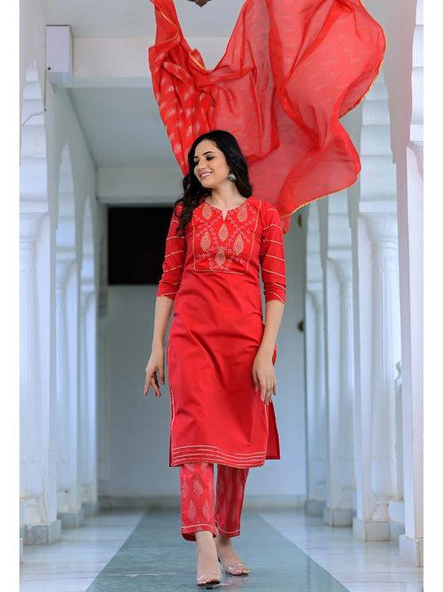 Blush Red Embroidery Suit Set