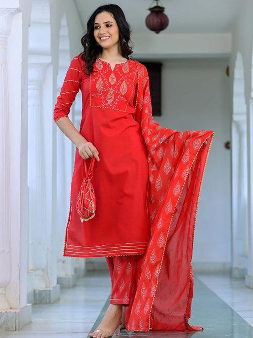 Blush Red Embroidery Suit Set