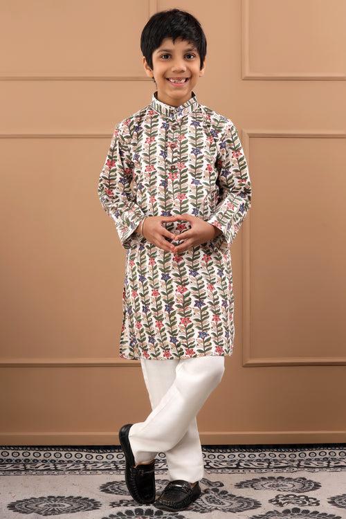 Boys Hand Block Floral Sustainable Kurta