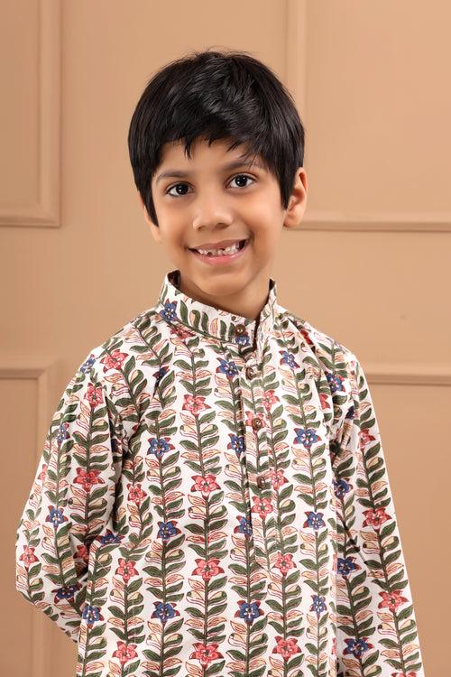 Boys Hand Block Floral Sustainable Kurta