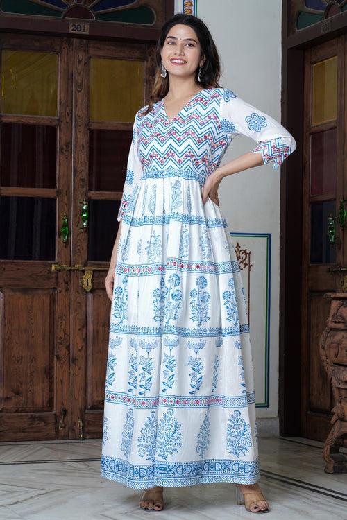 Hand Block Printed Cotton Embellished Dress