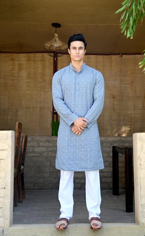 Grey Embroidered Georgette Kurta