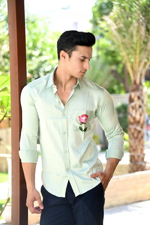 Green Satin Hand Paint Shirt