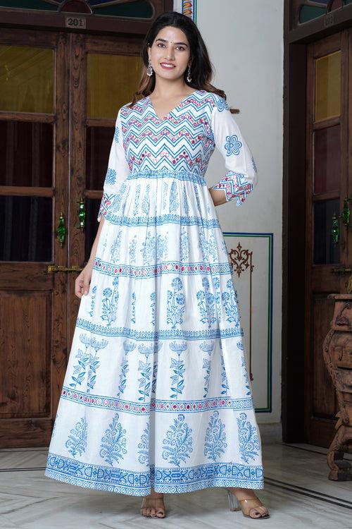 Hand Block Printed Cotton Embellished Dress