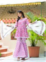 Pink Embroidered Kurta Sharara Suit Set