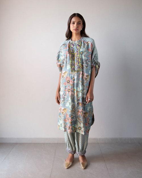 Blue printed Kaftan Kurta & Pants