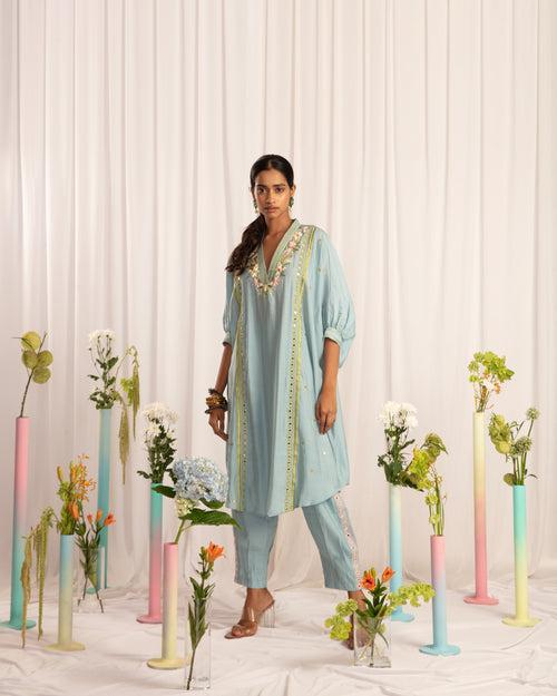 Blue Kaftan Kurta + T pants