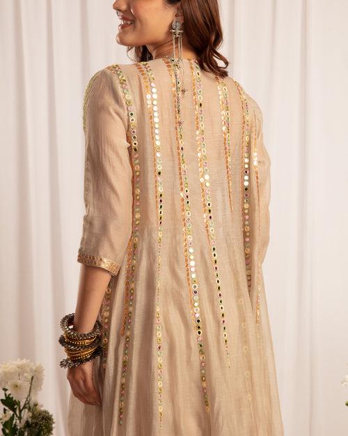 Taupe jacket anarkali + blouse + T pants