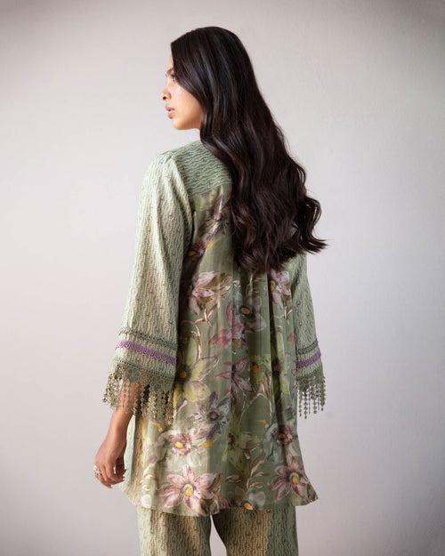 Green printed Indian set