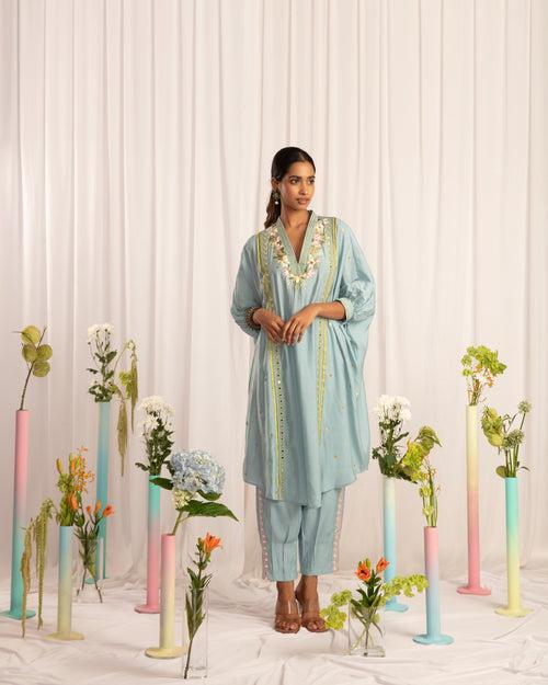 Blue Kaftan Kurta + T pants