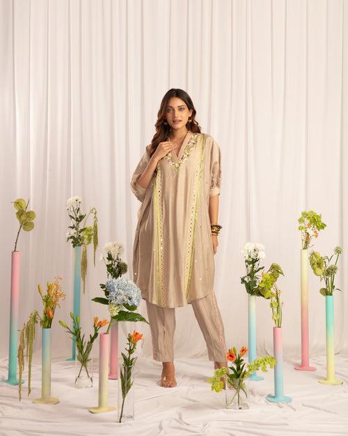 Taupe Kaftan Kurta + T pants