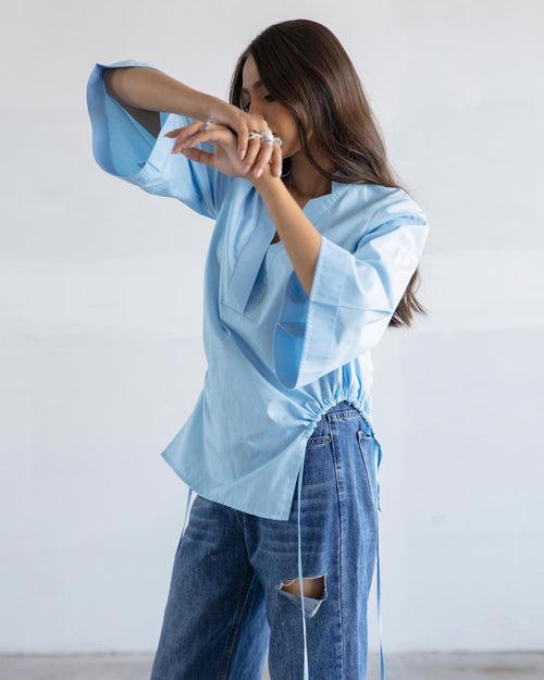Ice Blue Side Cut-Out Shirt