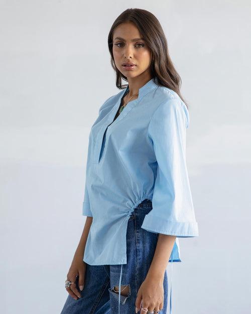 Ice Blue Side Cut-Out Shirt