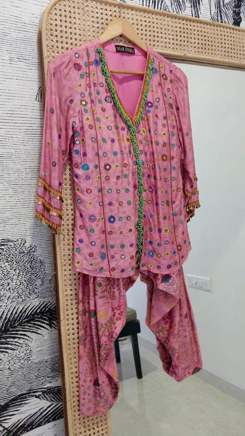 Short kurta + Cropped salwar - Pink