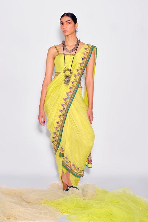 Lime Green Dhoti Sari