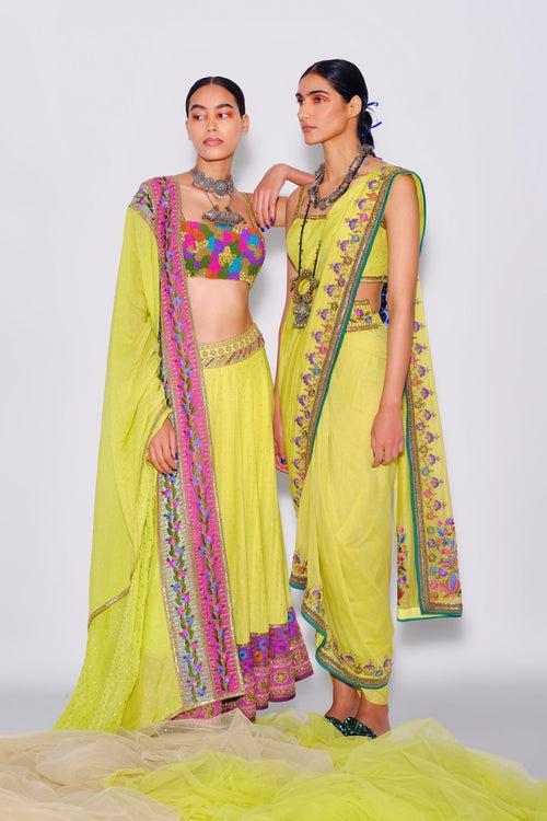 Lime Green Dhoti Sari